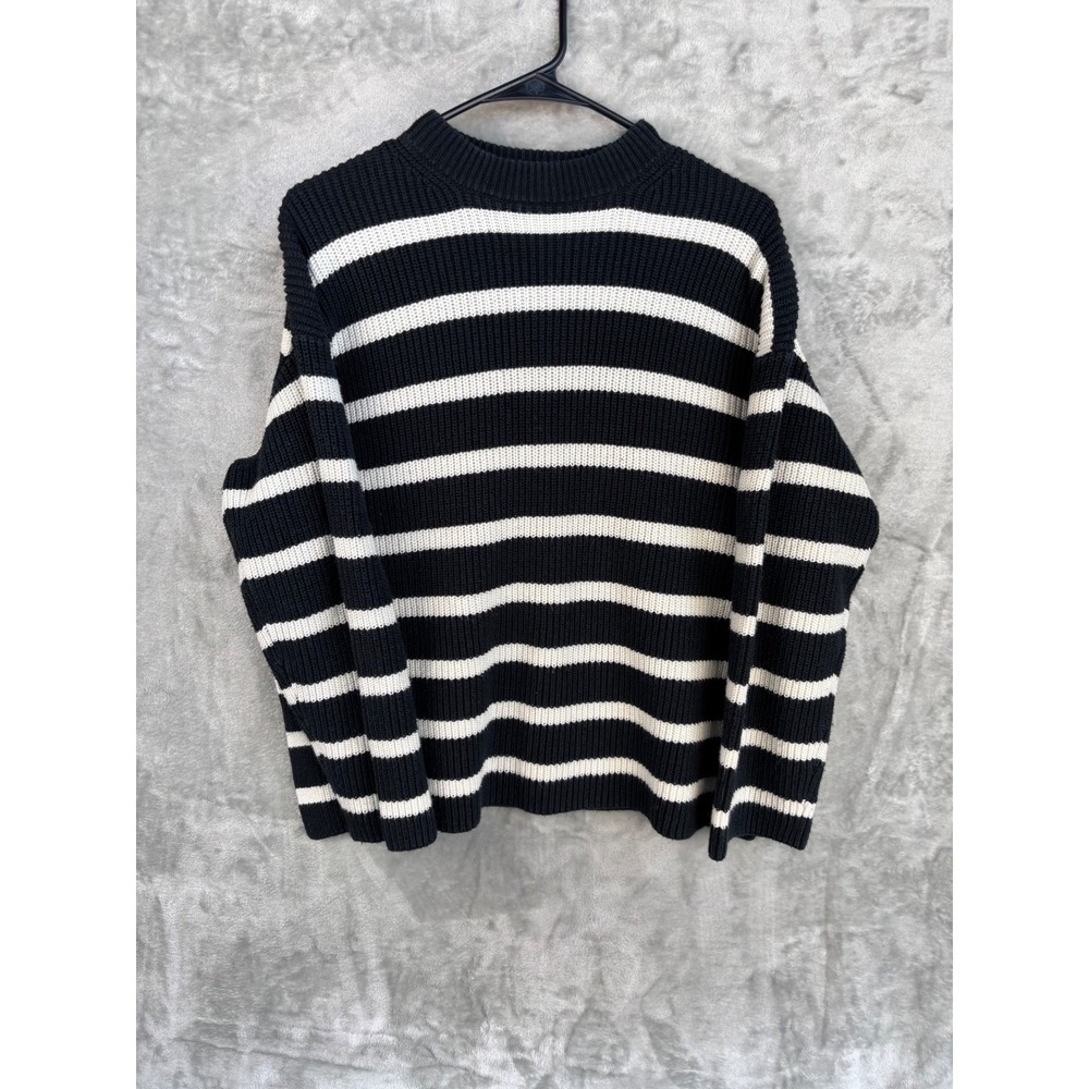 H&M Striped Knit Sweater XS Black White Grandpa‎ Core Cozy Vintage Chic